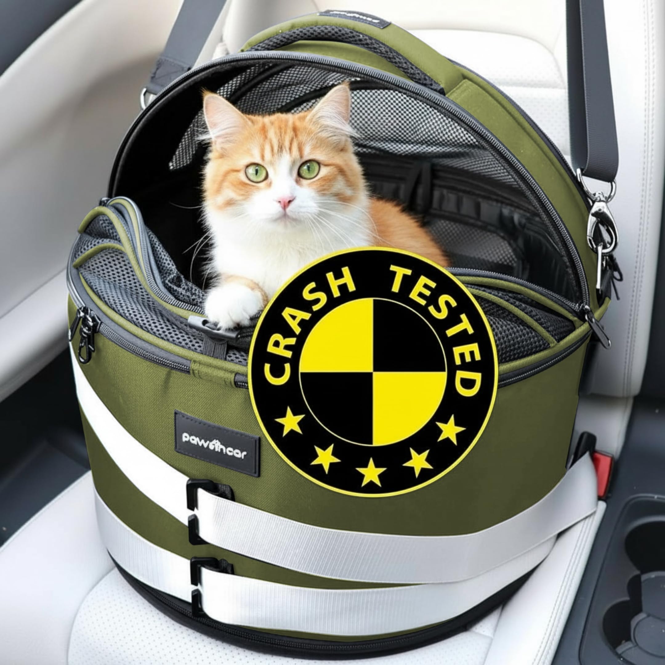 pawsincar vue avant du siège auto montrant la coque protectrice pour sécurité