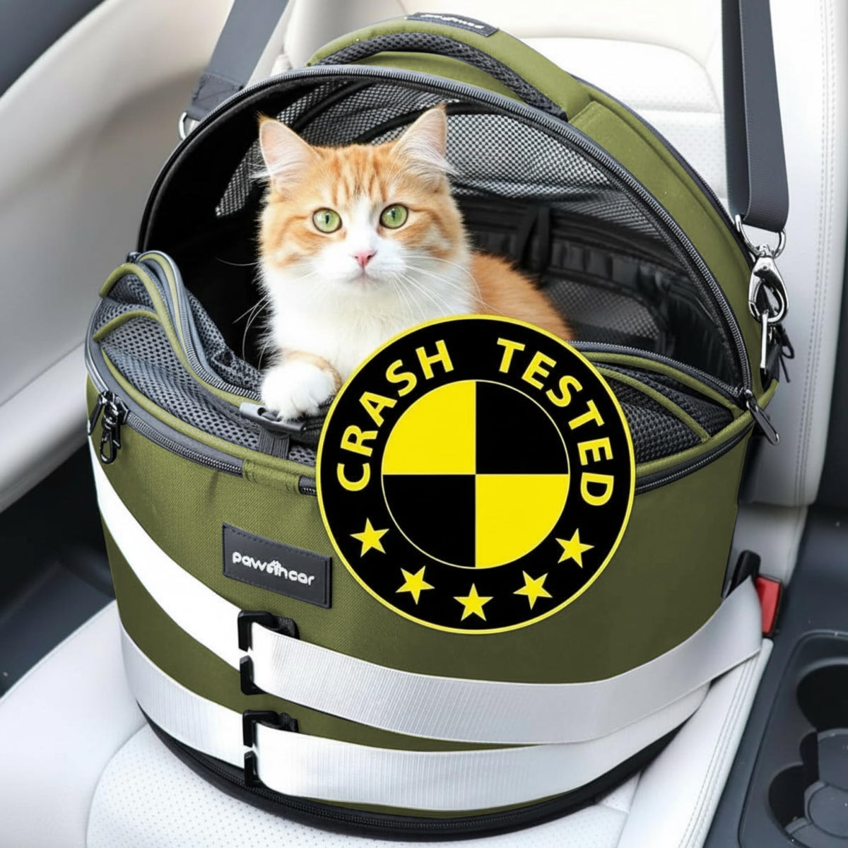 pawsincar vue avant du siège auto montrant la coque protectrice pour sécurité