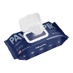 PawsPik emballage avant montrant 100 lingettes et bénéfice praticité