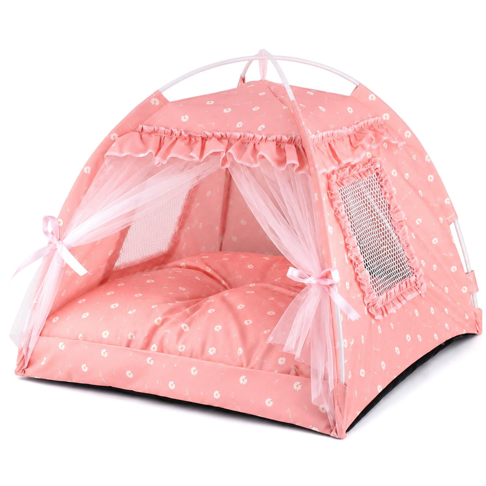 pawstrip tente Pink Princess vue de face montrant l'entrée accueillante