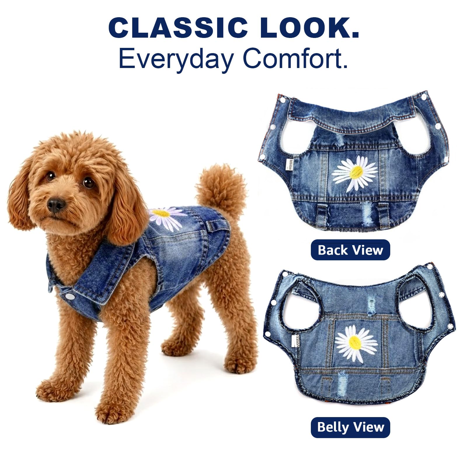 pawstrip veste en jean dos avec broderie marguerite pour touche élégante