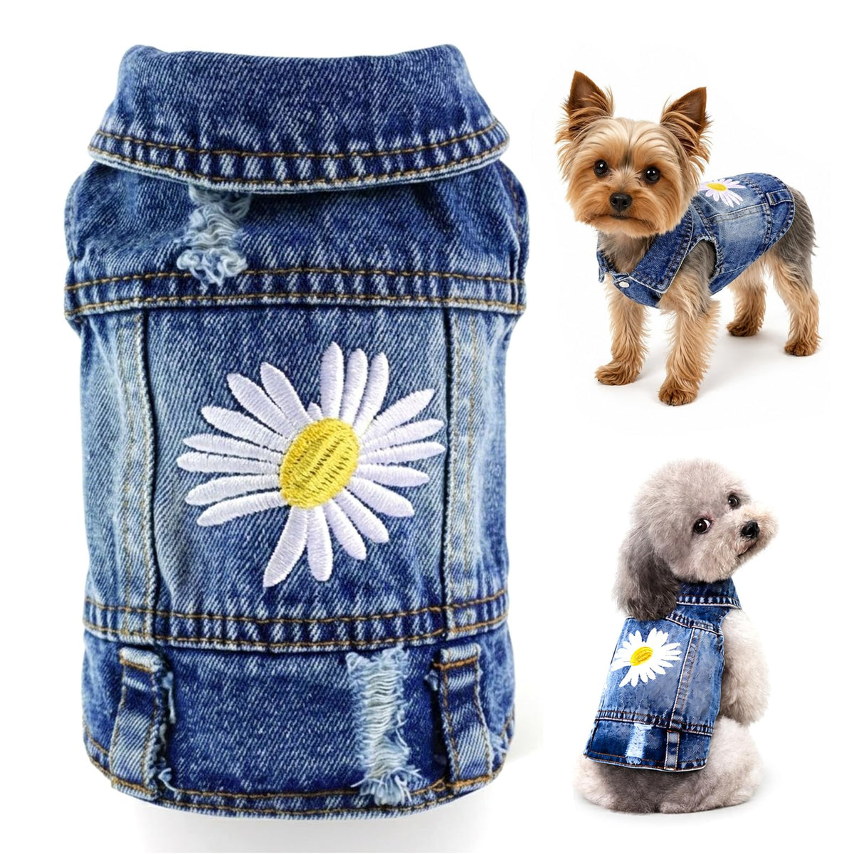 pawstrip veste en jean face avant montrant style et facilité d’enfilage