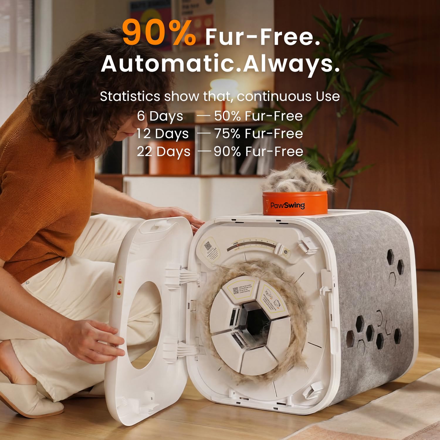 Chat utilisant PawSwing Neo réduit naturellement la perte de poils