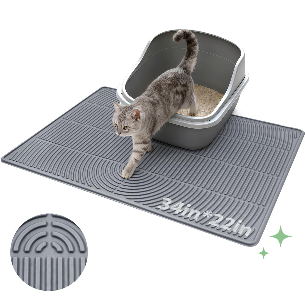 Pawtasy tapis litière en silicone 34x22 montrant la face avant et la taille, protège le sol