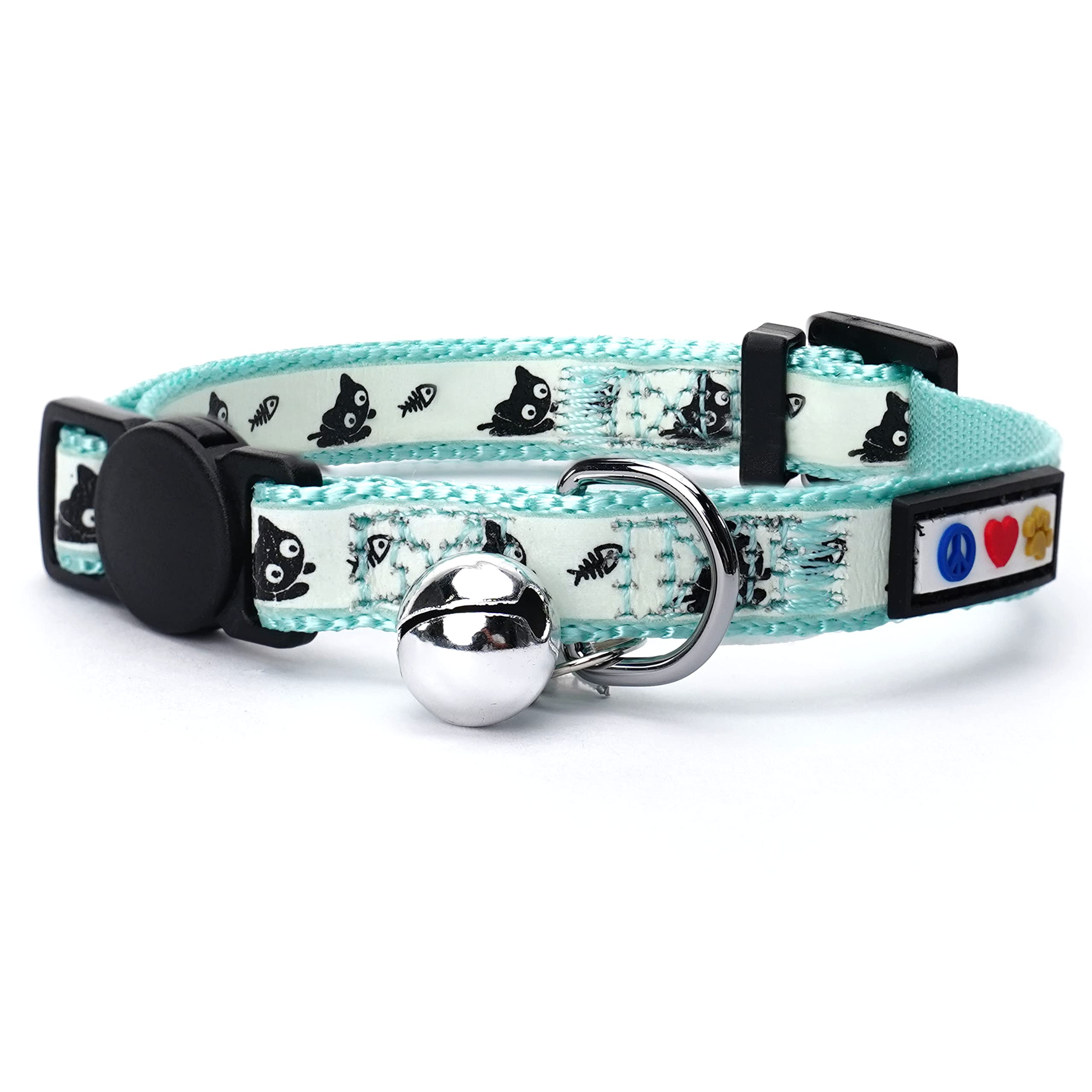 Pawtitas collier teal face avant montrant le design et la bande phosphorescente