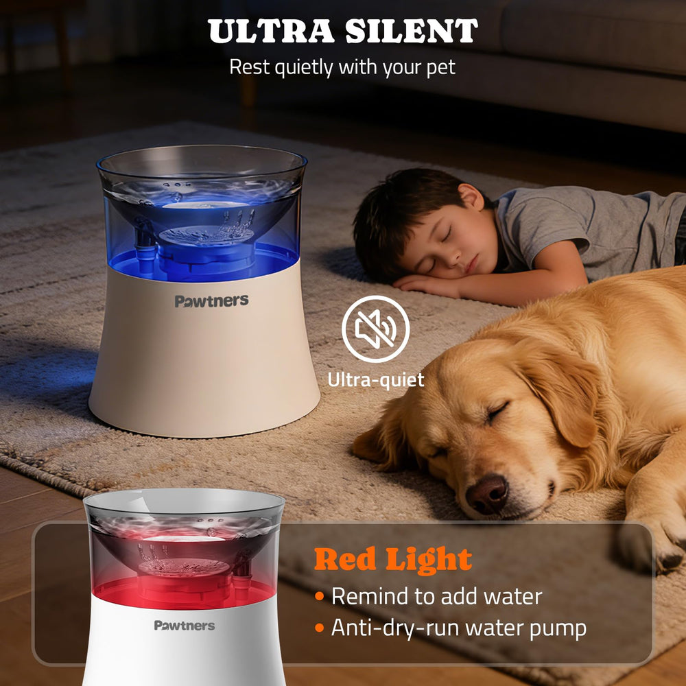 Pawtners fontaine en usage avec chien démontrant facilité d'accès et hydratation pratique