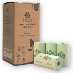 Pawtria emballage face avant montrant certification compostable et bénéfice écologique