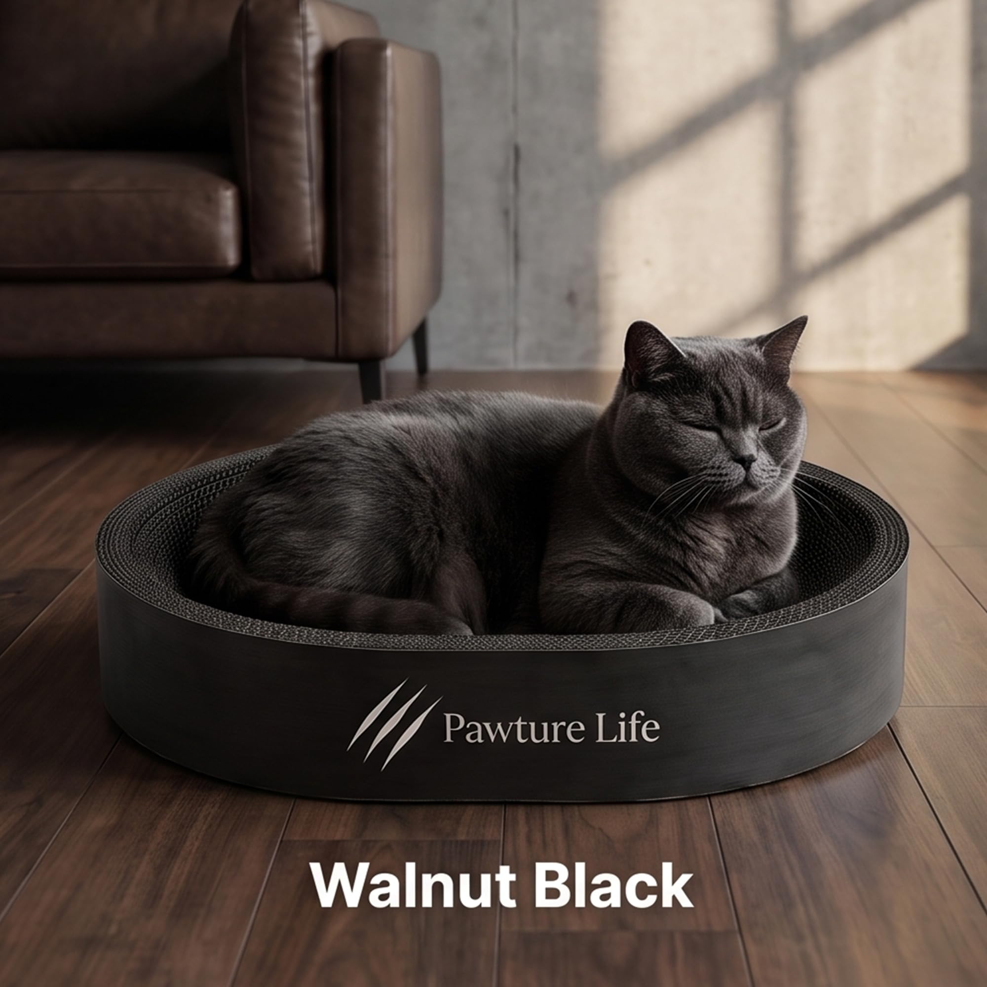 Pawture Life finition grain bois noir montrant l'esthétique moderne