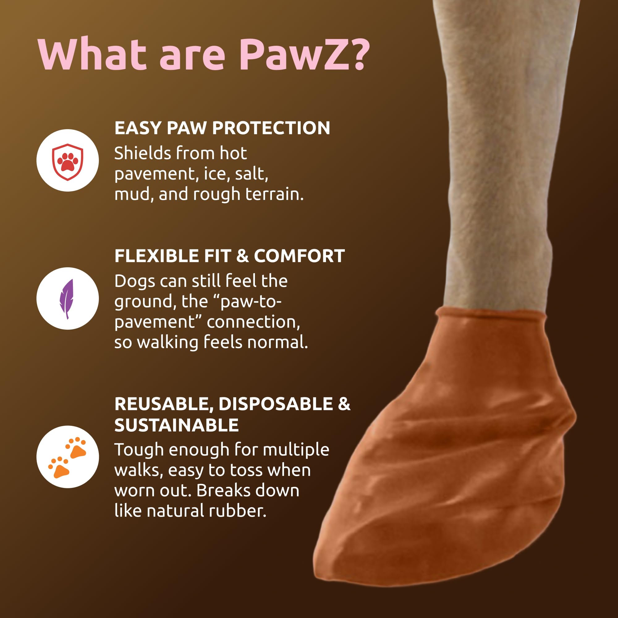 PawZ détail du caoutchouc naturel illustrant la flexibilité et le confort