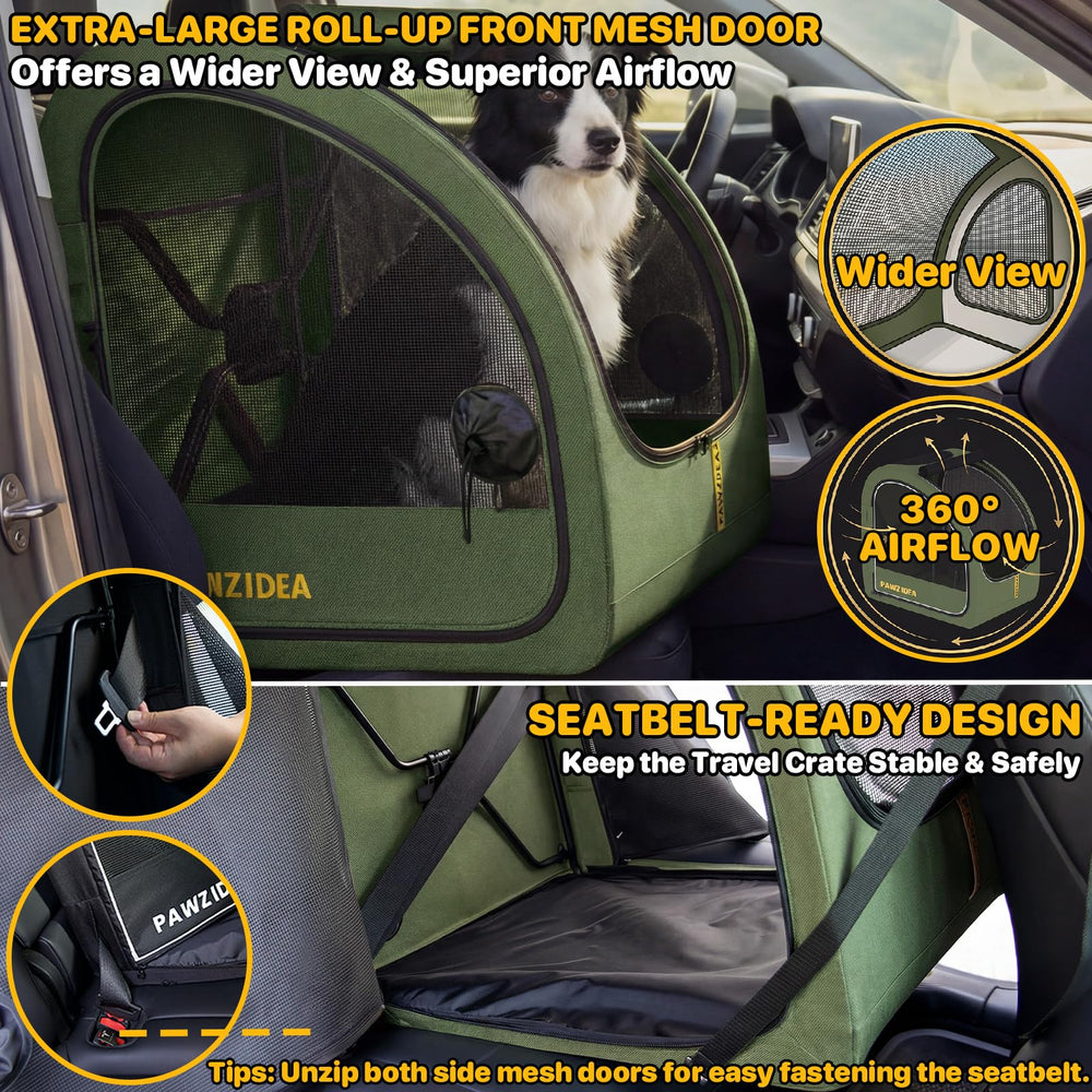 PAWZIDEA installé sur un siège de voiture pour voyages sécurisés
