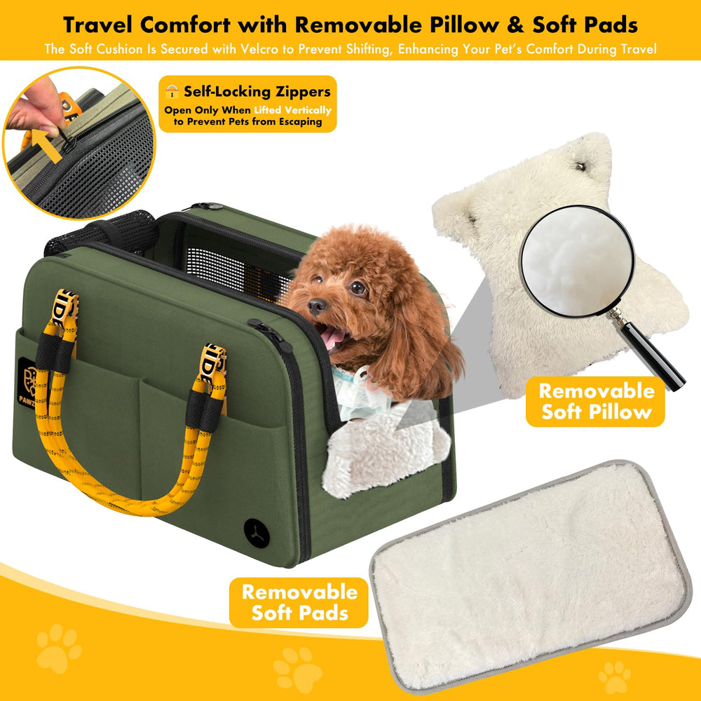 PAWZIDEA dimensions montrées sous siège d'avion pour conformité TSA