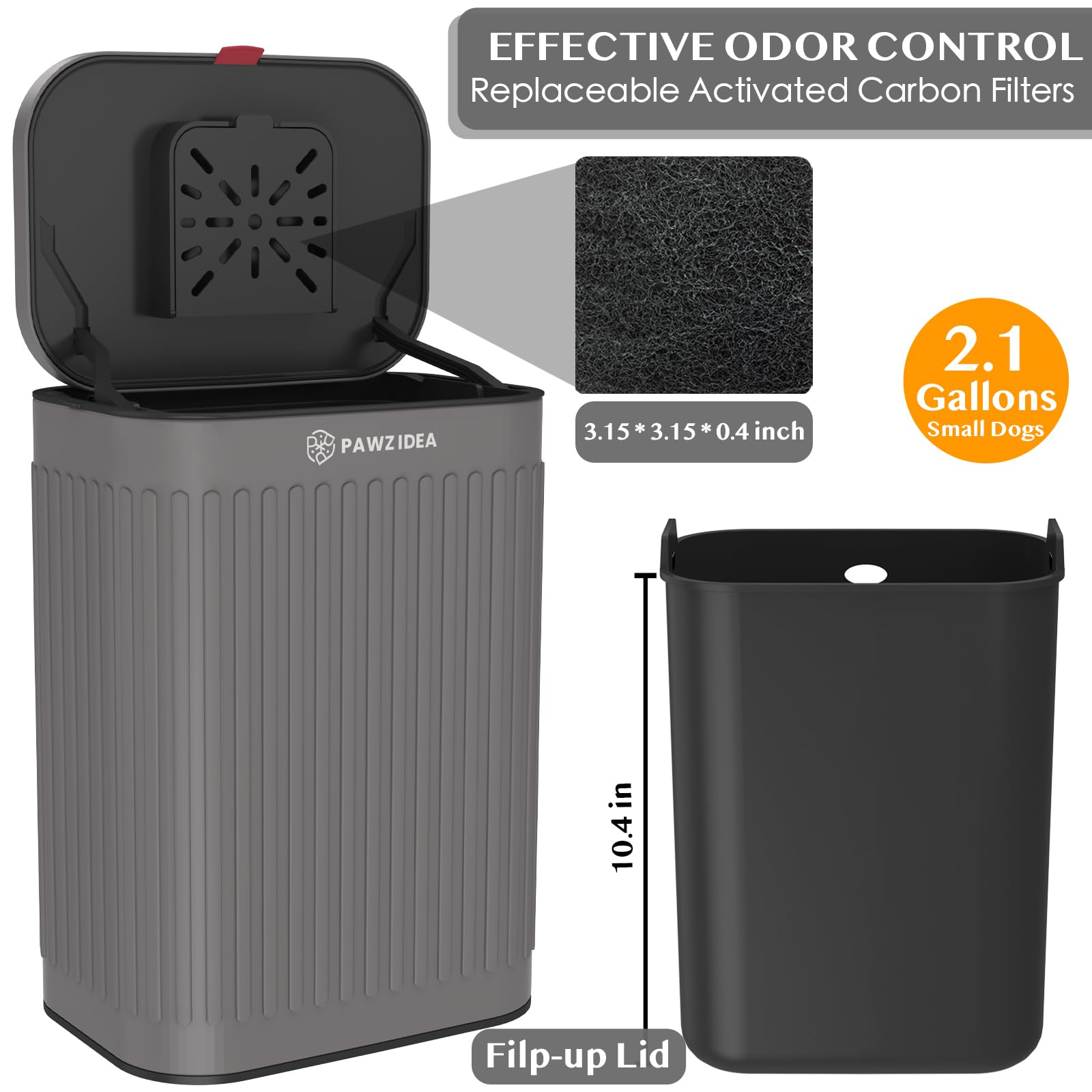 PAWZIDEA gros plan du couvercle avec emplacement pour charbon actif contre odeurs