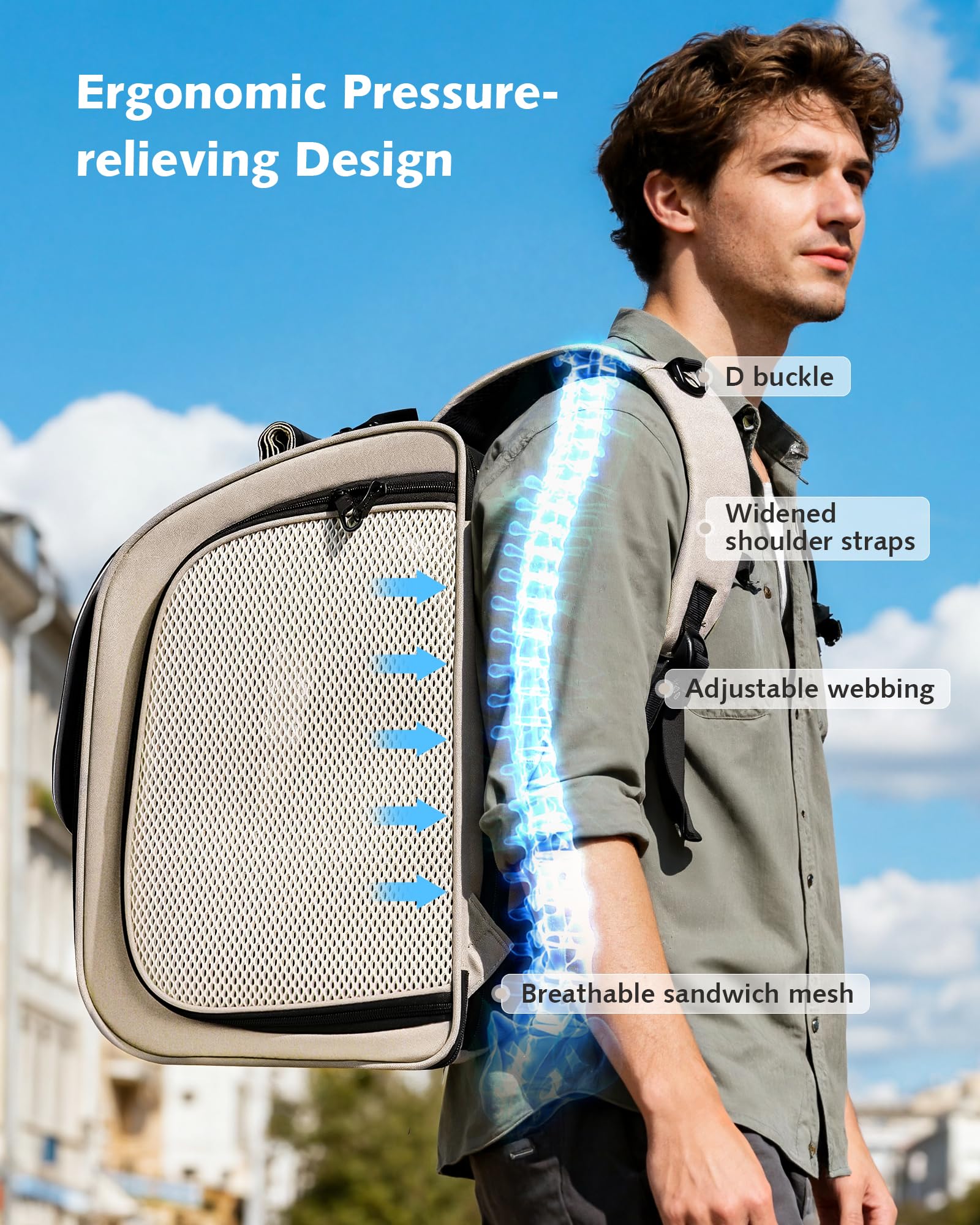 Pecute sac à dos posé près d’un mètre pour comparaison de taille