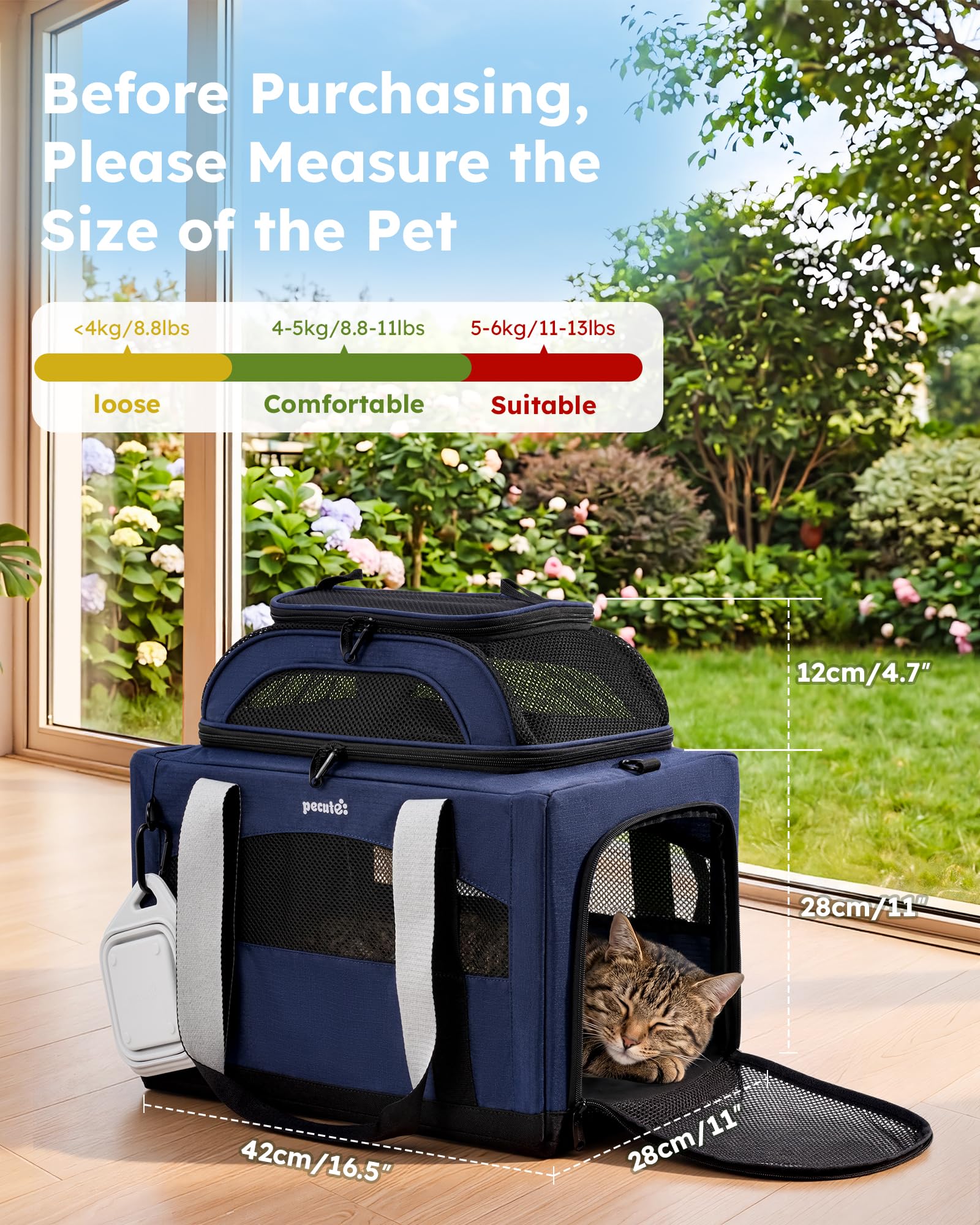 Pecute comparaison taille montrant capacité pour animaux jusqu'à 5 kg