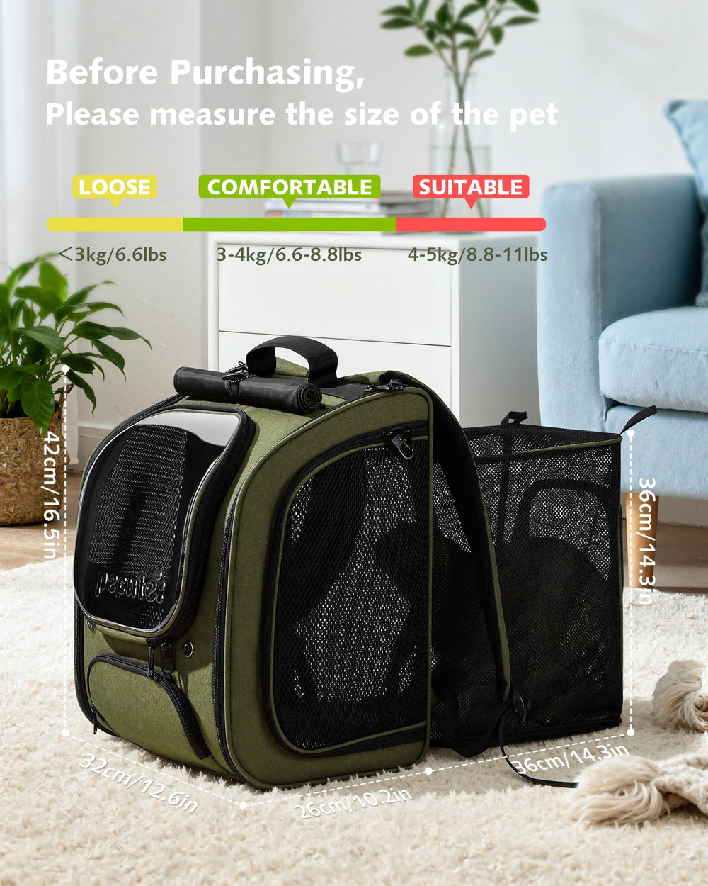 Pecute sac à dos comparaison taille montrant dimensions et capacité
