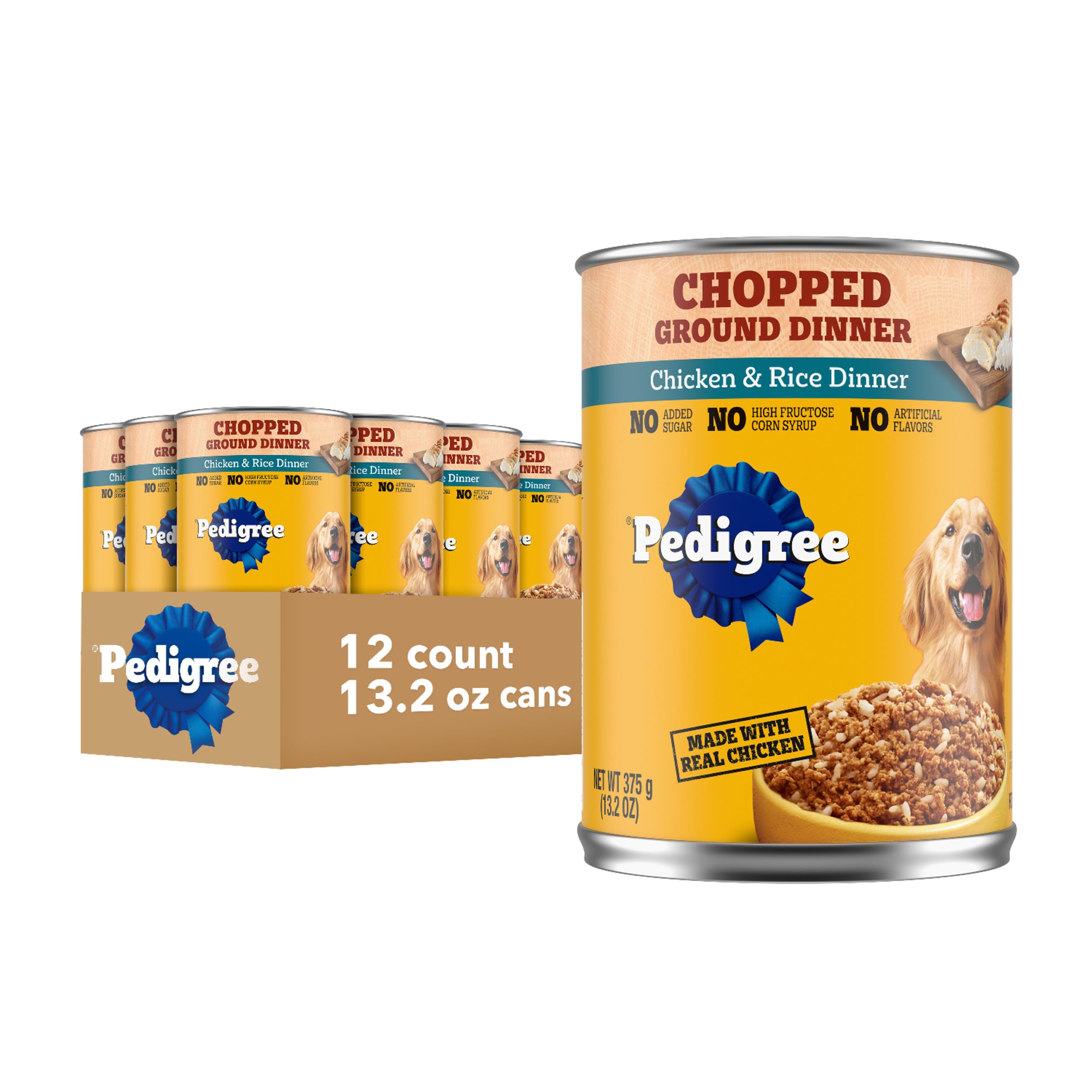 Pedigree boîte face poulet et riz montrant l'emballage appétissant