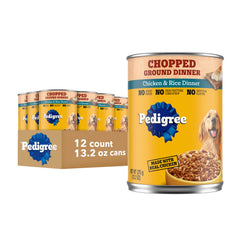 Pedigree boîte face poulet et riz montrant l'emballage appétissant