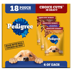 Pedigree sac avant montrant le nom Choice Cuts et informations pratiques, facilite le choix