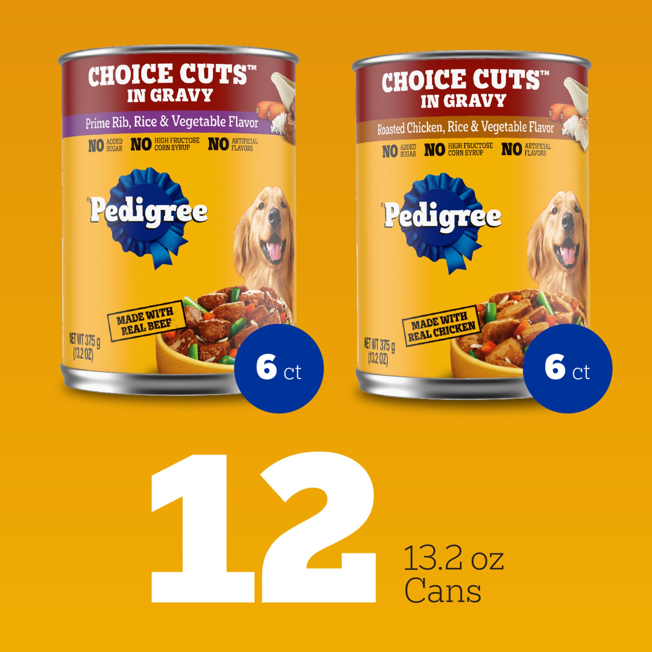 Gros plan sur l’étiquette Pedigree Choice Cuts affichant ingrédients et garantie de qualité
