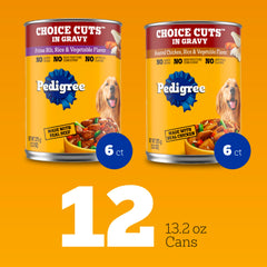 Gros plan sur l’étiquette Pedigree Choice Cuts affichant ingrédients et garantie de qualité