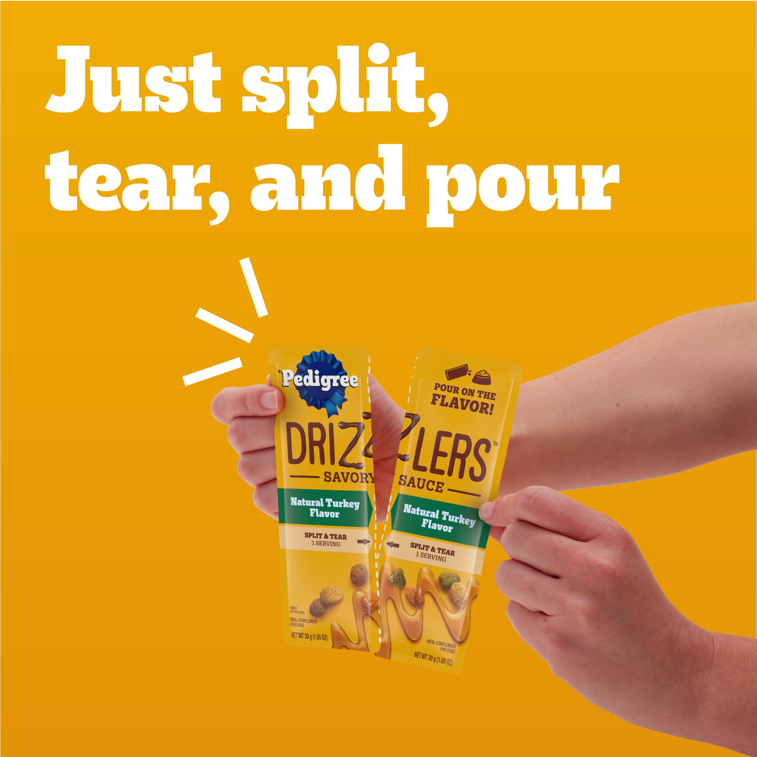 Gros plan texture de la sauce Pedigree Drizzlers montrant consistance légère