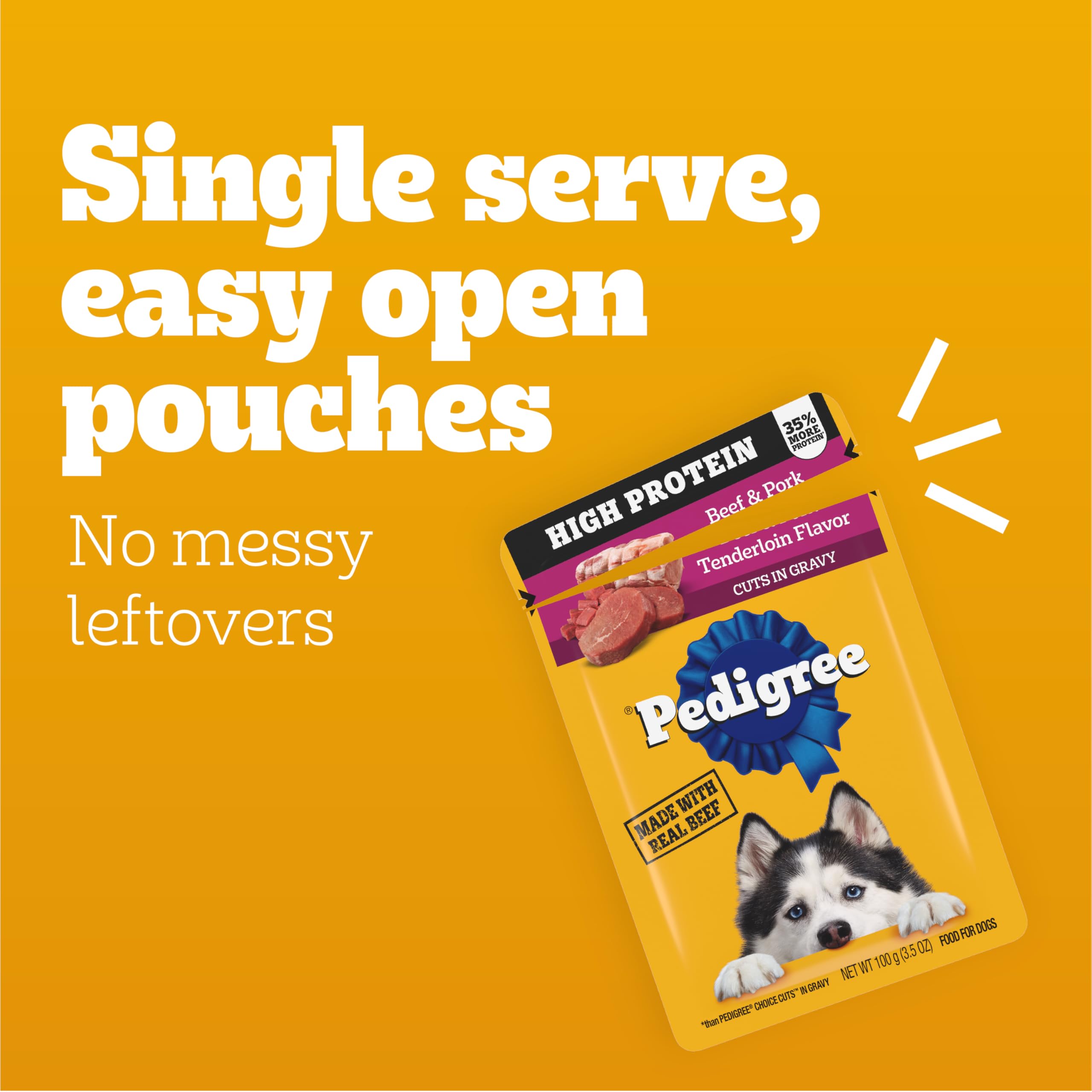 Pedigree main tenant sachet illustrant portion individuelle facile à servir