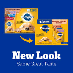 Pedigree poche ouverte montrant le contenu appétissant et pratique