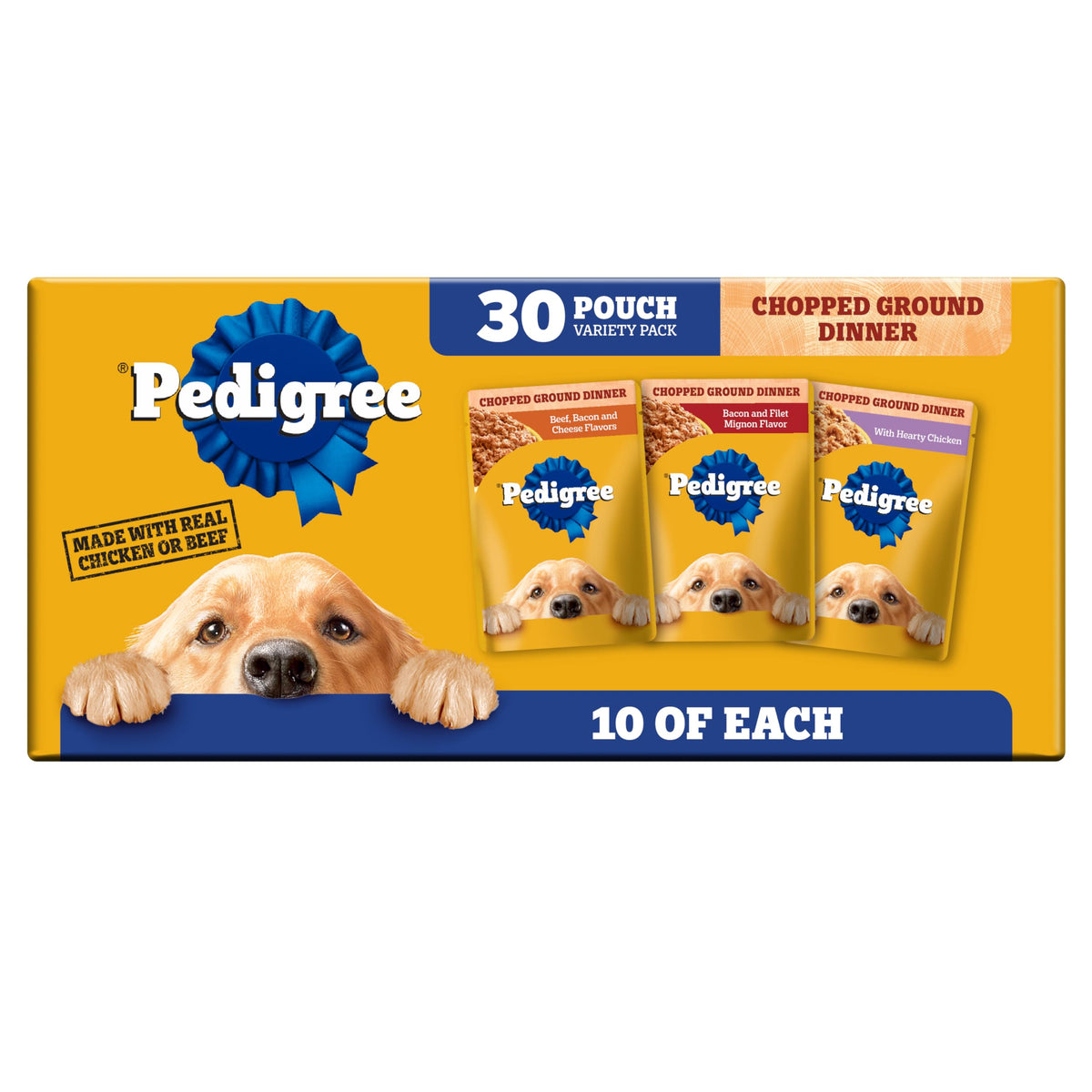 Pedigree sachet face avant montrant l'emballage et praticité