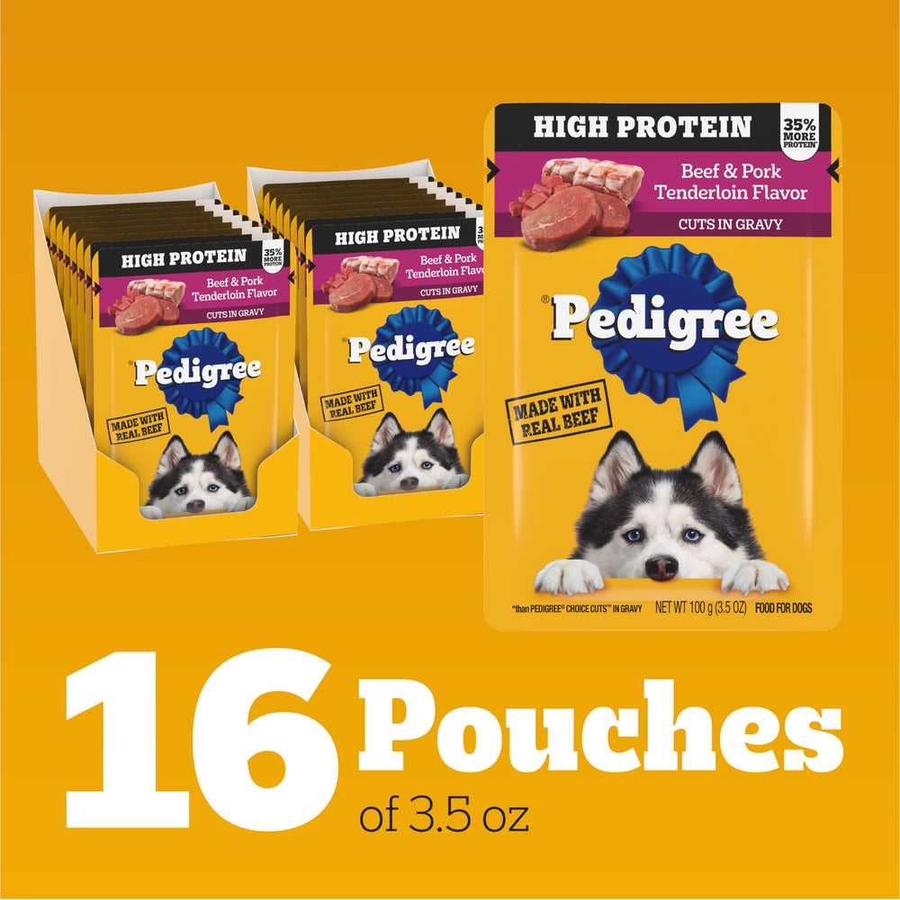 Pedigree portion à côté de croquettes montrant mélange possible et hydratation