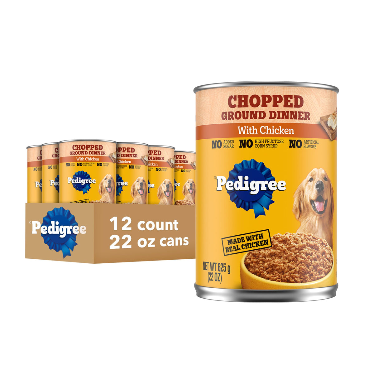 Pedigree face de la boîte montrant le produit et bénéfice nutritionnel