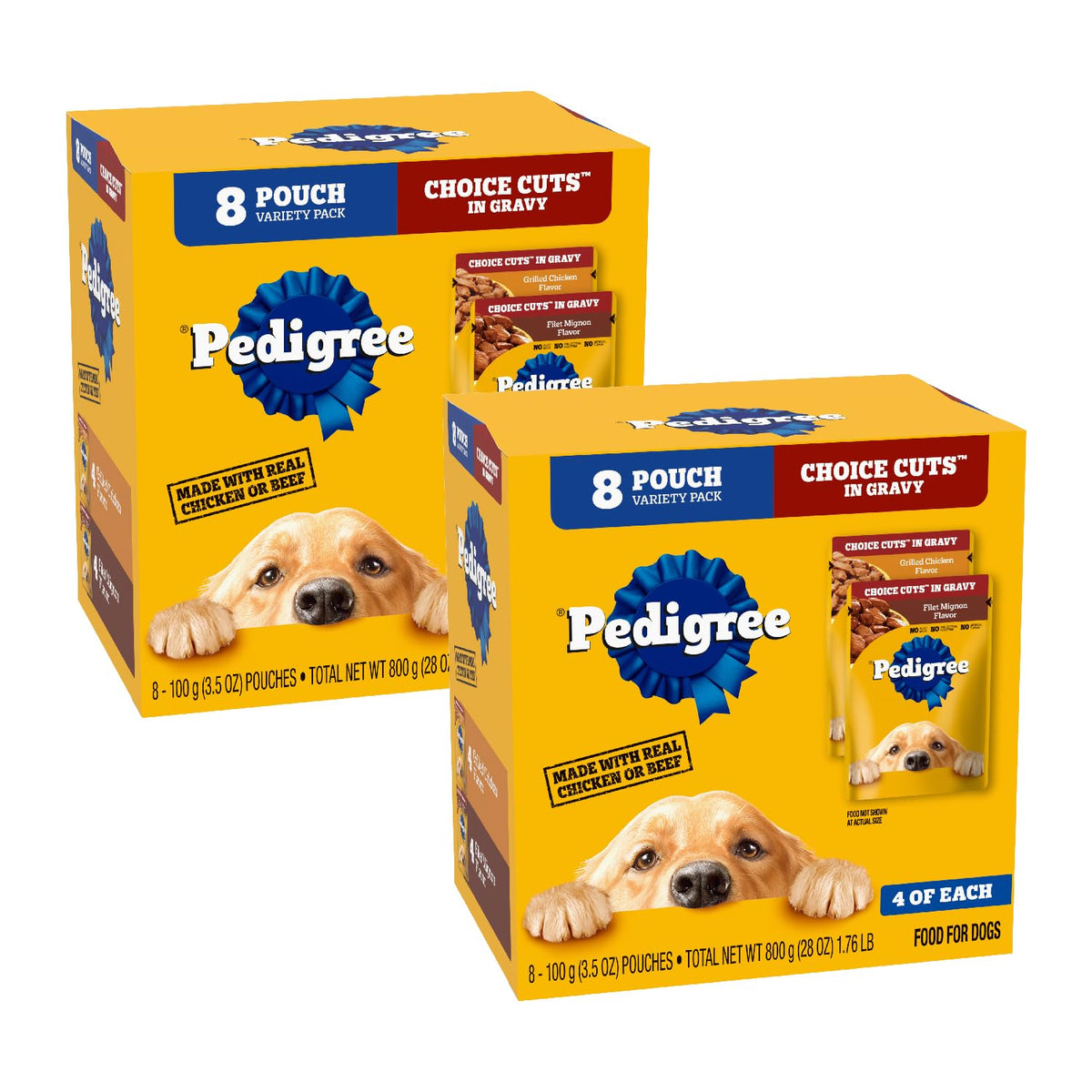 Pedigree sachet avant packaging montrant la portion pratique