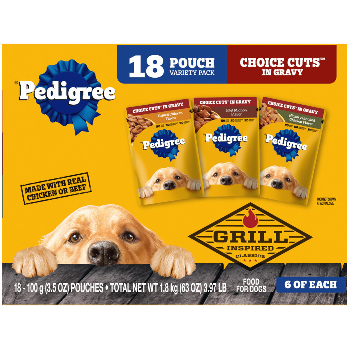 Pedigree sachet face emballage montrant portion pratique