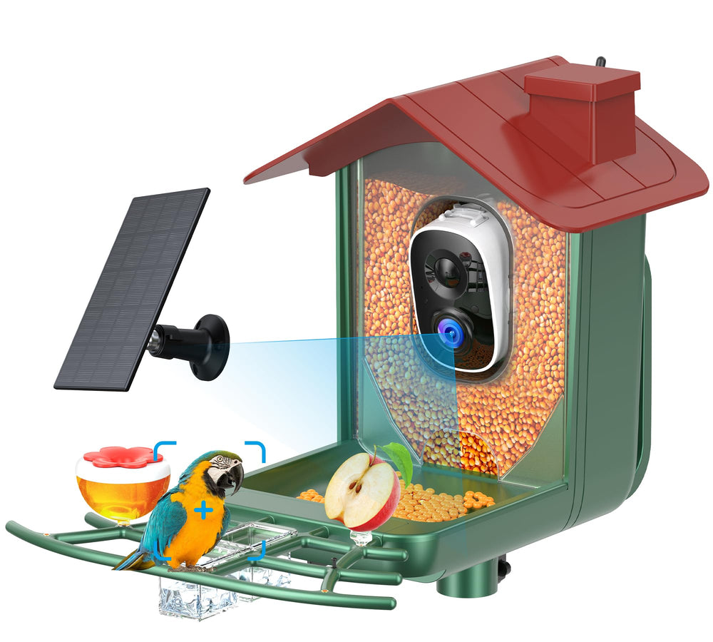 PEEIPM mangeoire vue avant montrant design et fixation, protège et attire oiseaux