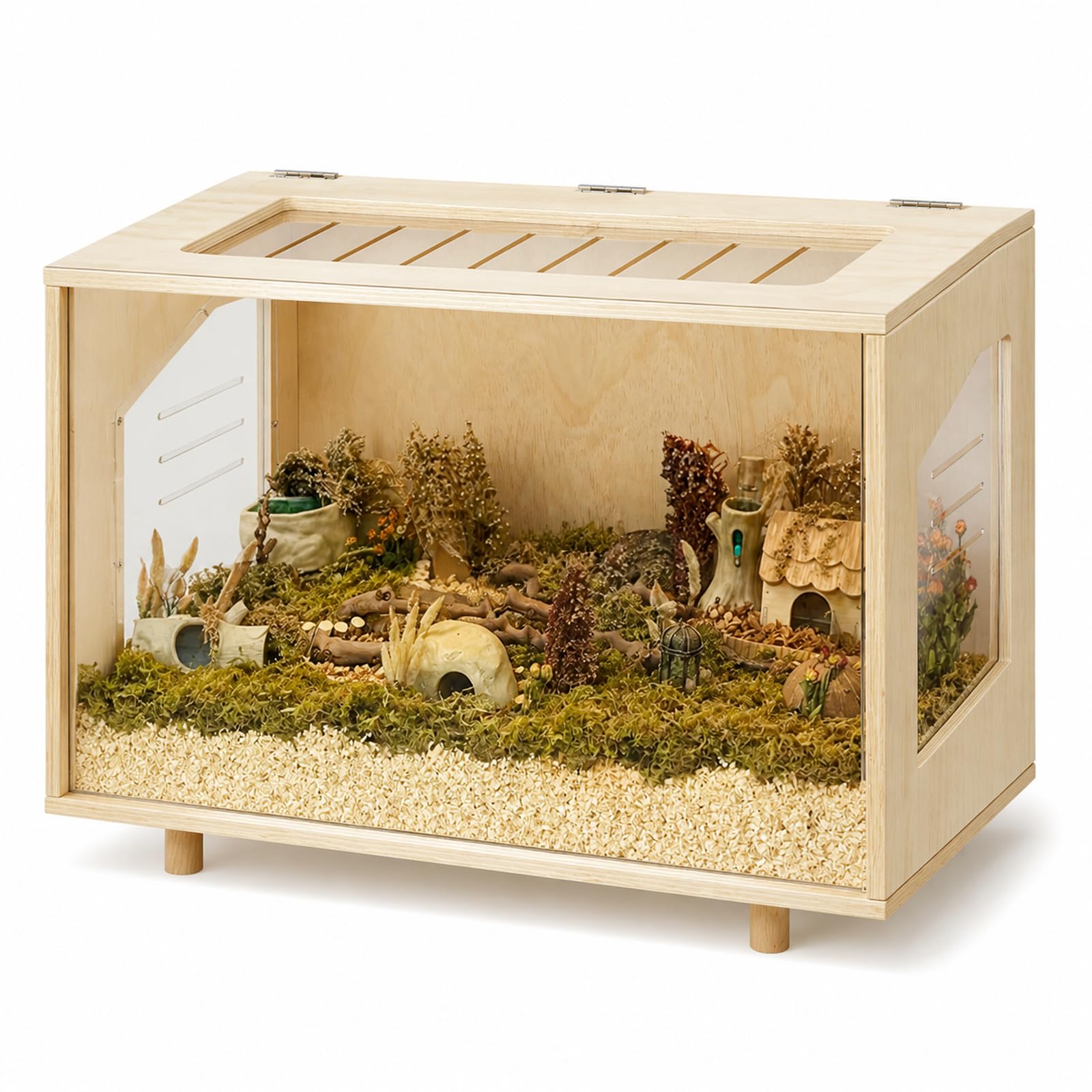 PEJOYT cage vue de face montrant bois et panneau acrylique, meilleure visibilité