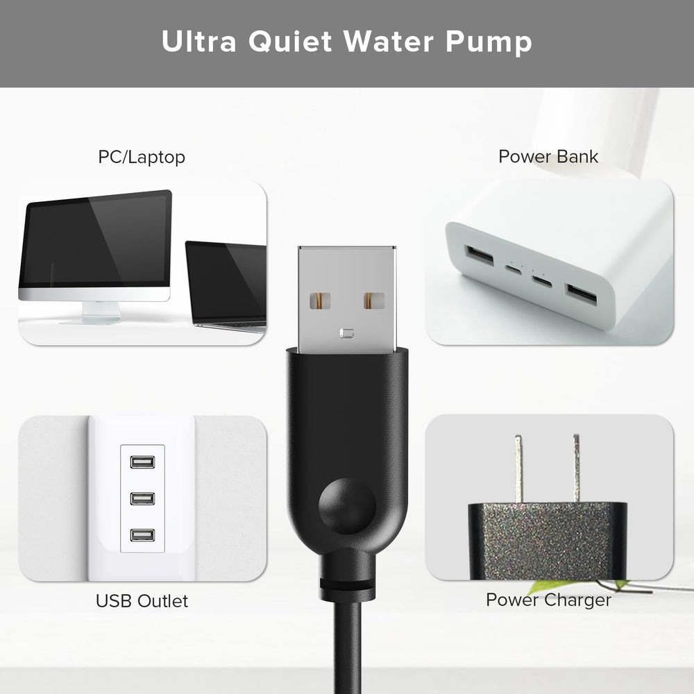 PEKTACO pompe câble et connecteur montrant compatibilité 5V DC et sécurité de branchement
