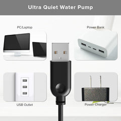 PEKTACO pompe câble et connecteur montrant compatibilité 5V DC et sécurité de branchement