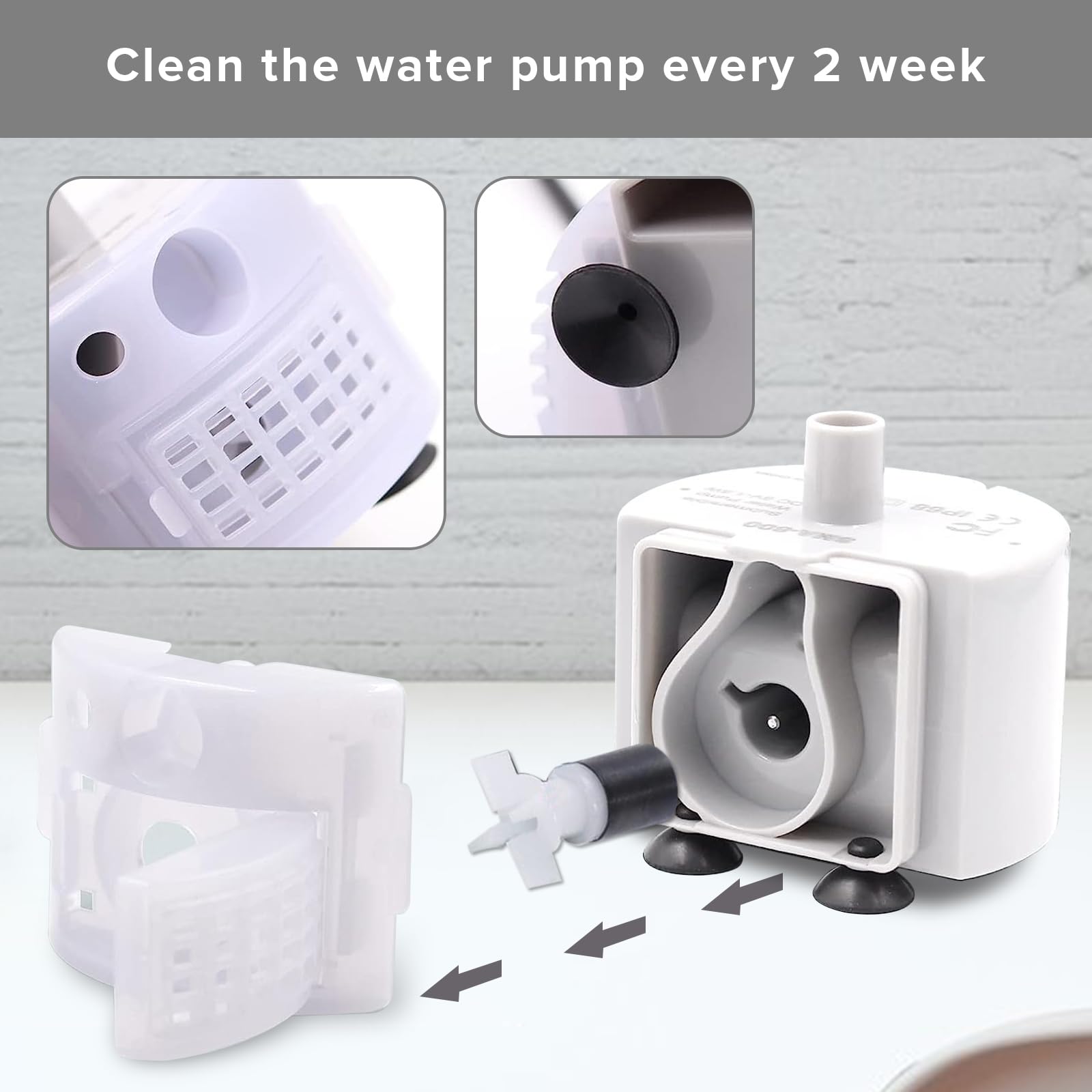 PEKTACO pompe gros plan sur les pales illustrant nettoyage aisé et bon débit d'eau