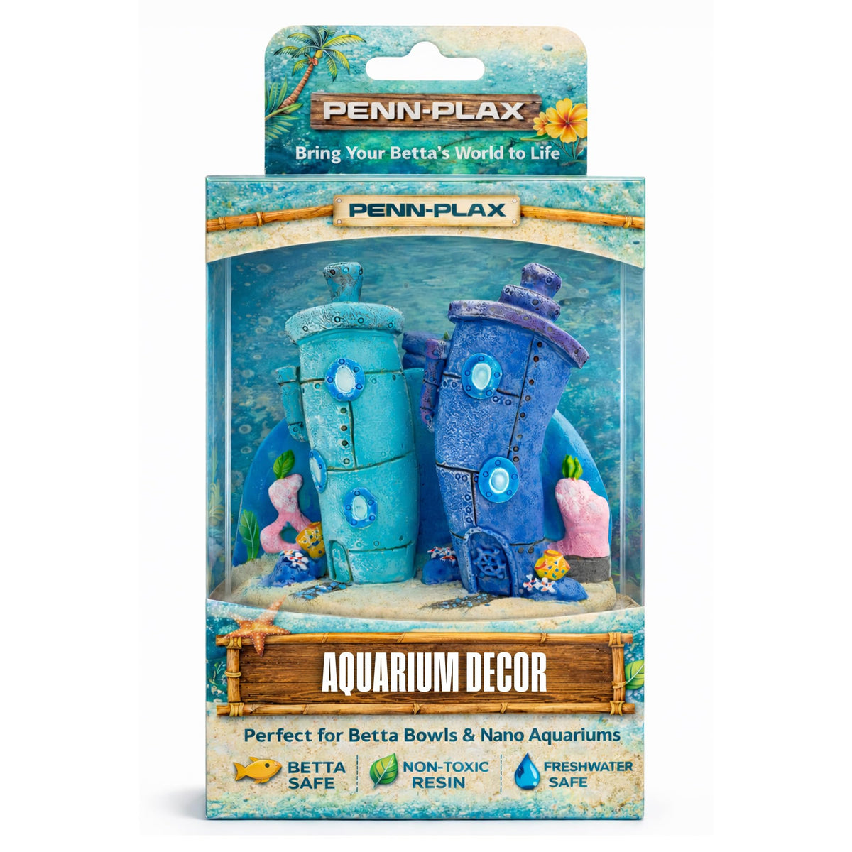 Penn-Plax - vue avant décor Bikini Bottom et couleur vive pour aquarium