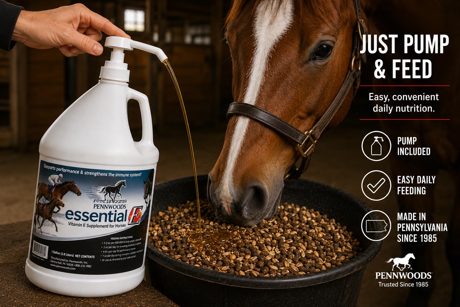 Pennwoods versé dans la nourriture pour meilleure acceptation du cheval