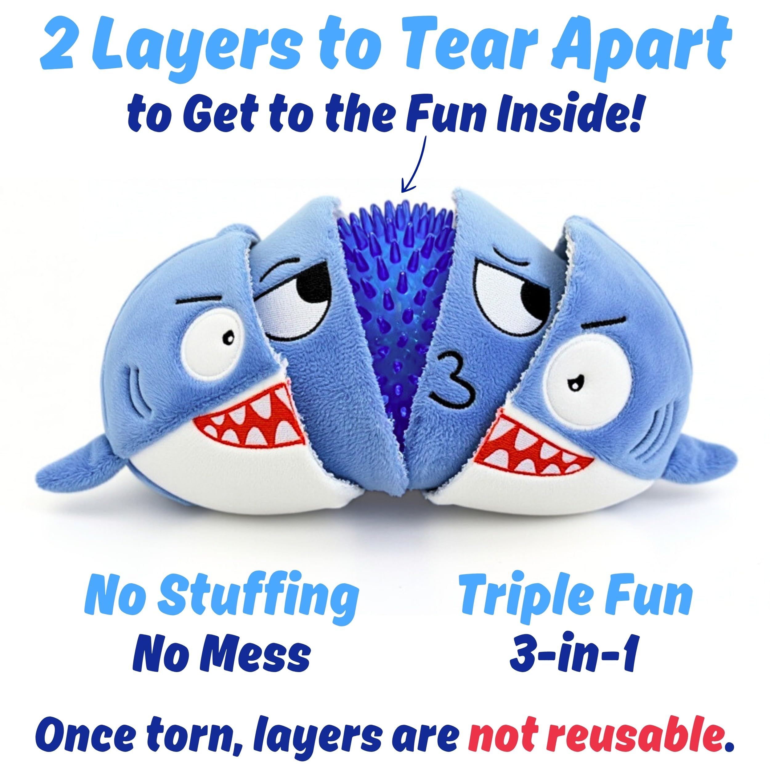 PeppyPawz Sharky vue frontale du jouet soulignant la durabilité