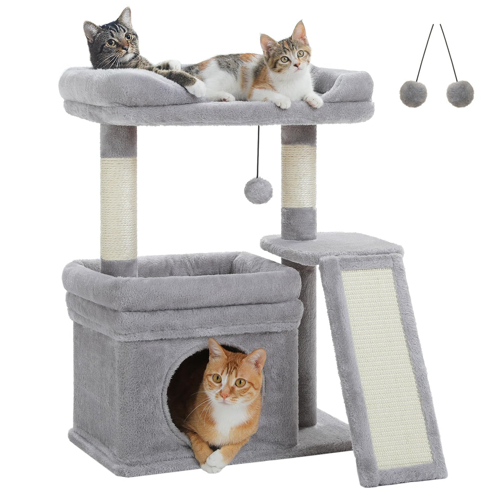 PEQULTI arbre à chat vue face montrant plate-forme rembourrée et design élégant
