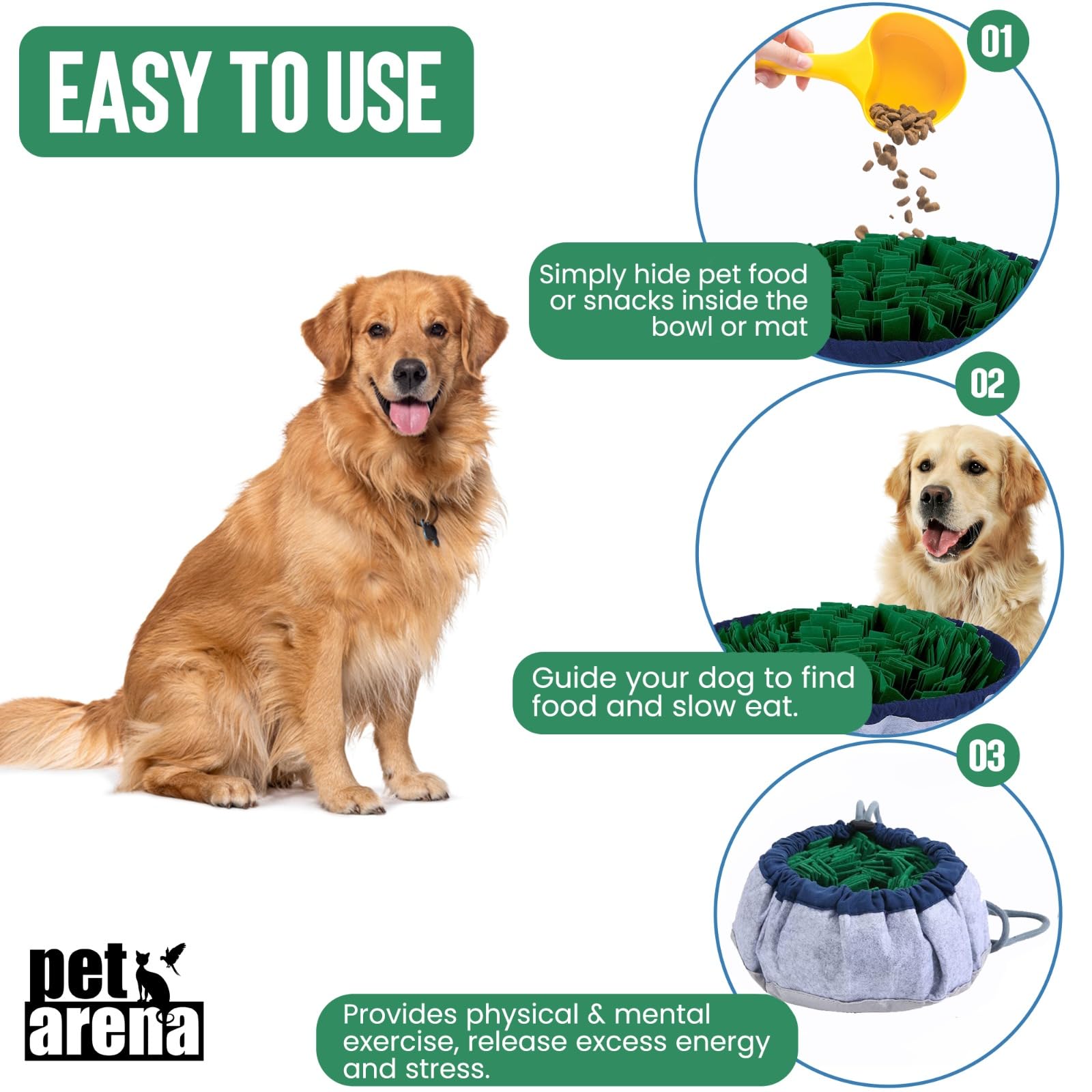 PET ARENA tapis en usage avec chien stimulant l'odorat et ralentissant l'alimentation