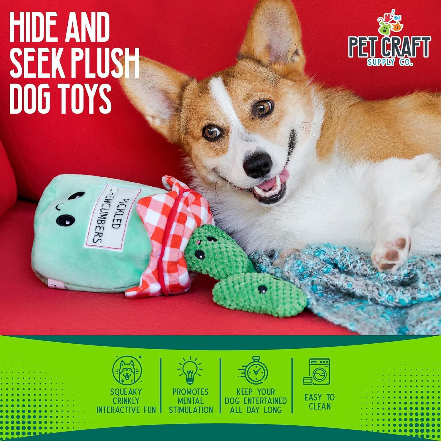 Pet Craft Supply peluche crissante Pickles, texture stimulante pour le toucher