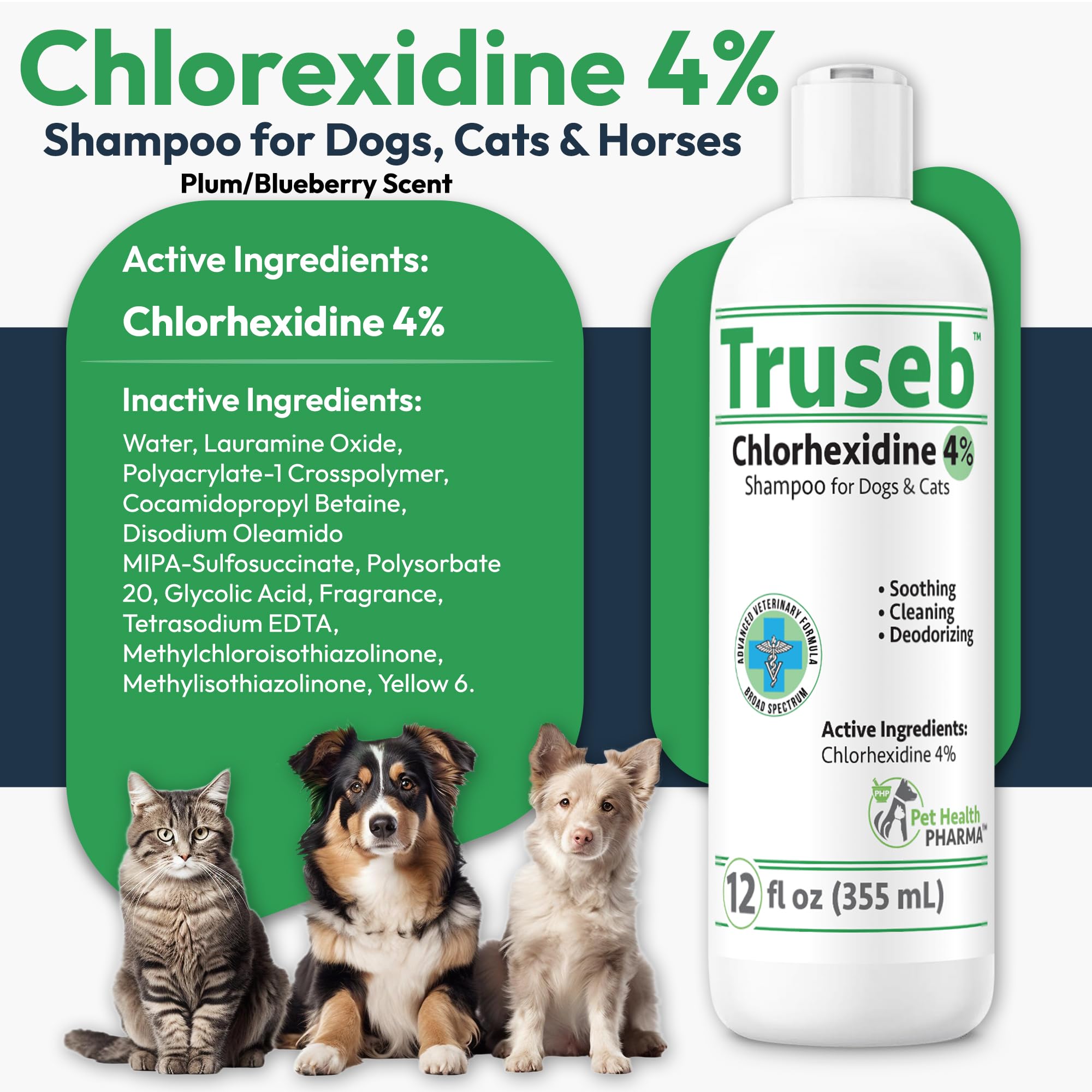 Pet Health Pharma Truseb étiquette montre chlorhexidine 4% utile