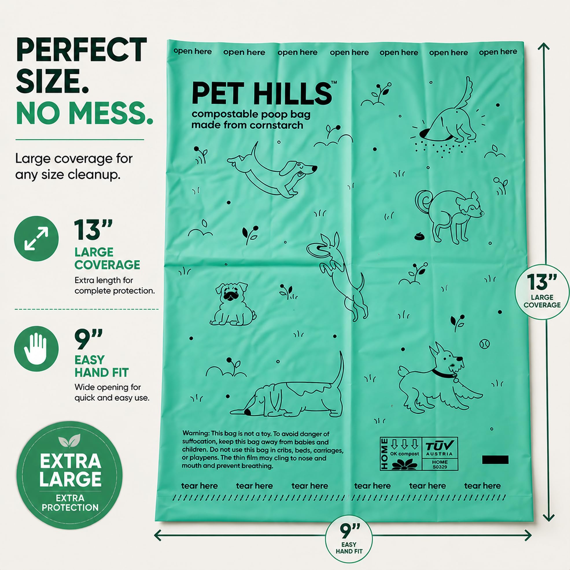 Pet Hills sac à côté d'un objet pour comparaison de taille qui montre dimensions généreuses