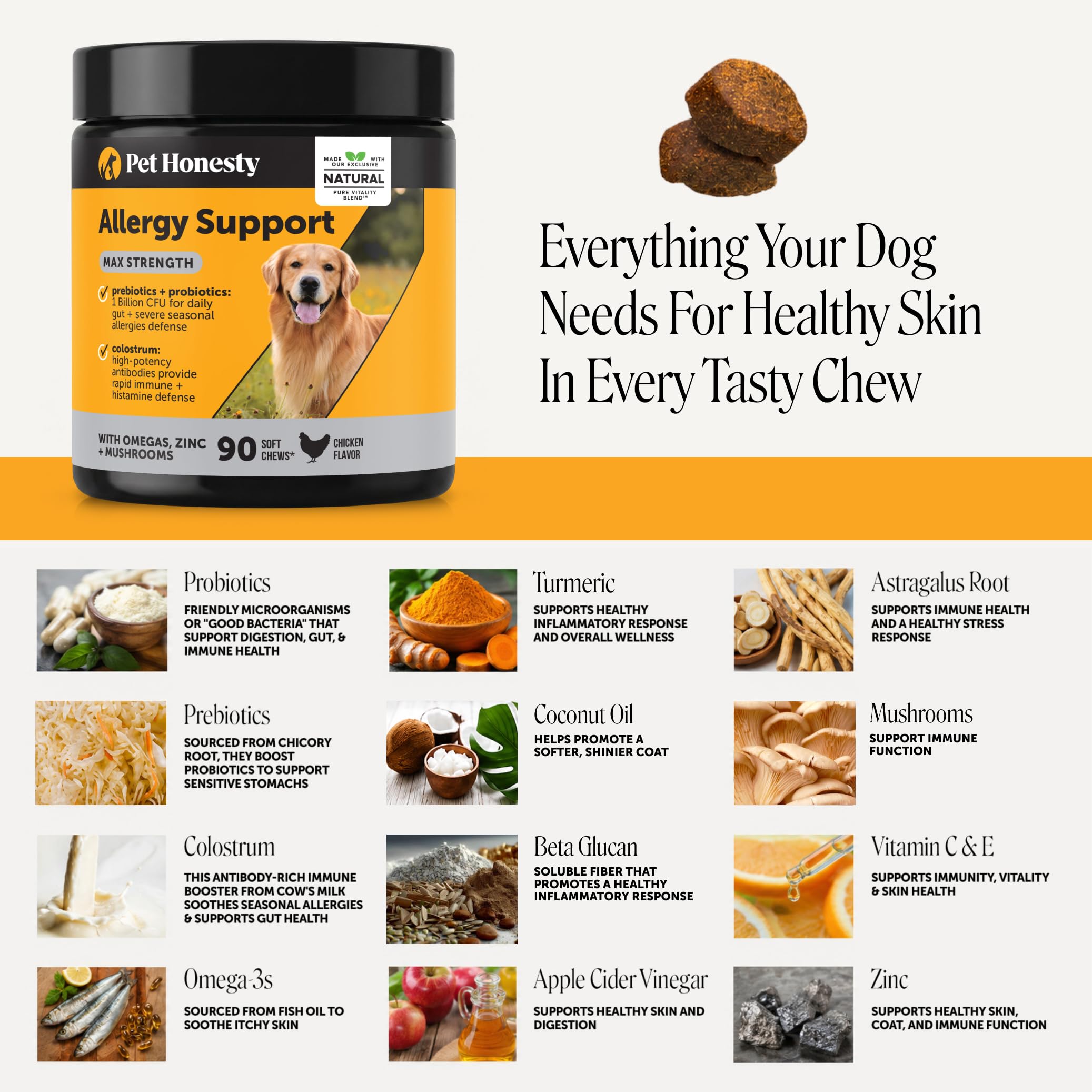 Pet Honesty bocal ouvert avec chews, praticité de distribution quotidienne