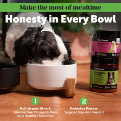 Poudre Pet Honesty mélangée aux croquettes pour un repas plus digeste
