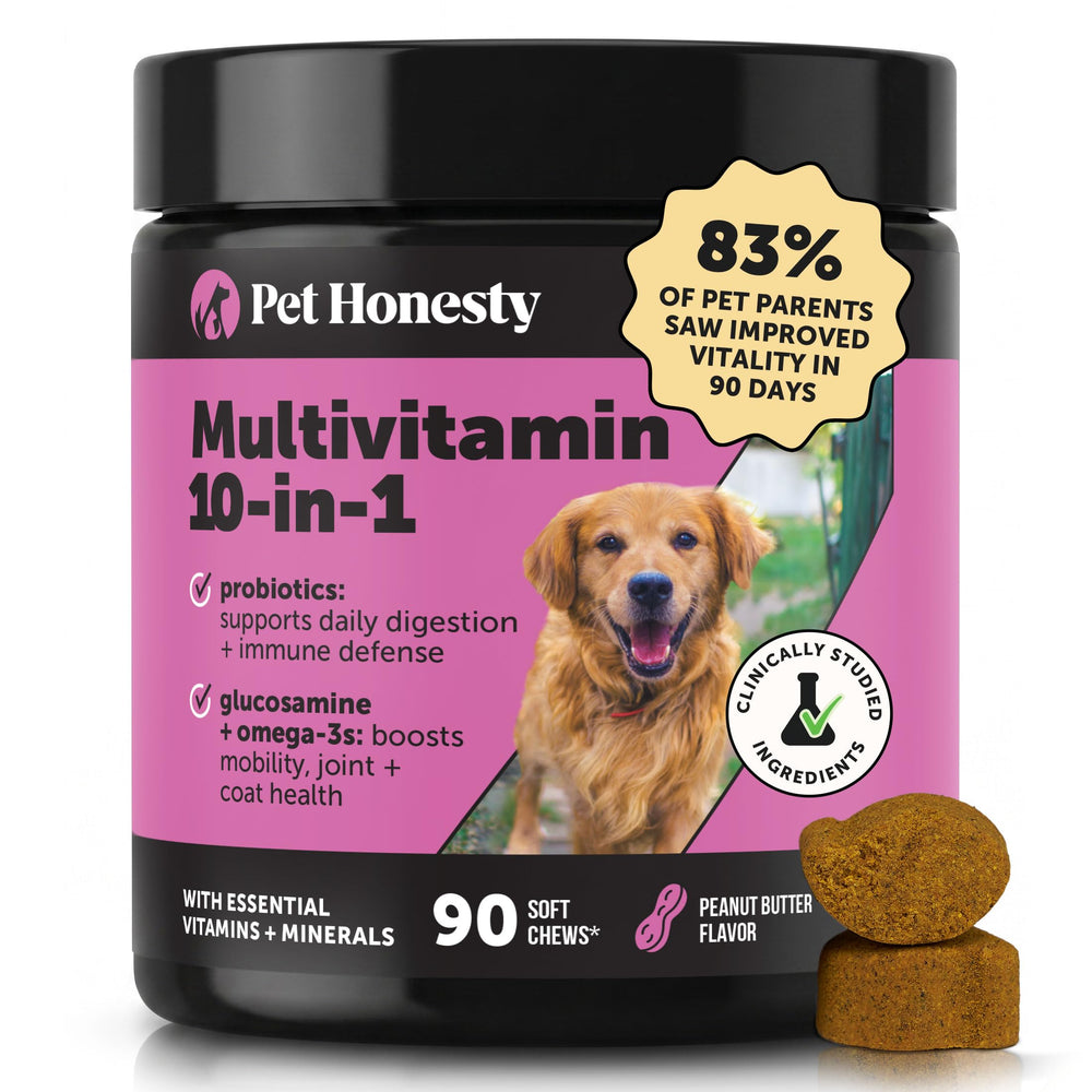 Pet Honesty face du pot montrant l’étiquette et avantages