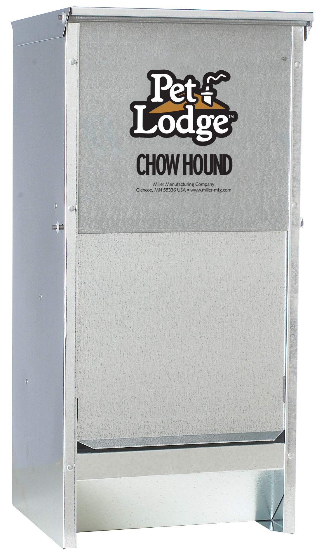 Pet Lodge vue avant du distributeur en acier, stockage sûr et durable