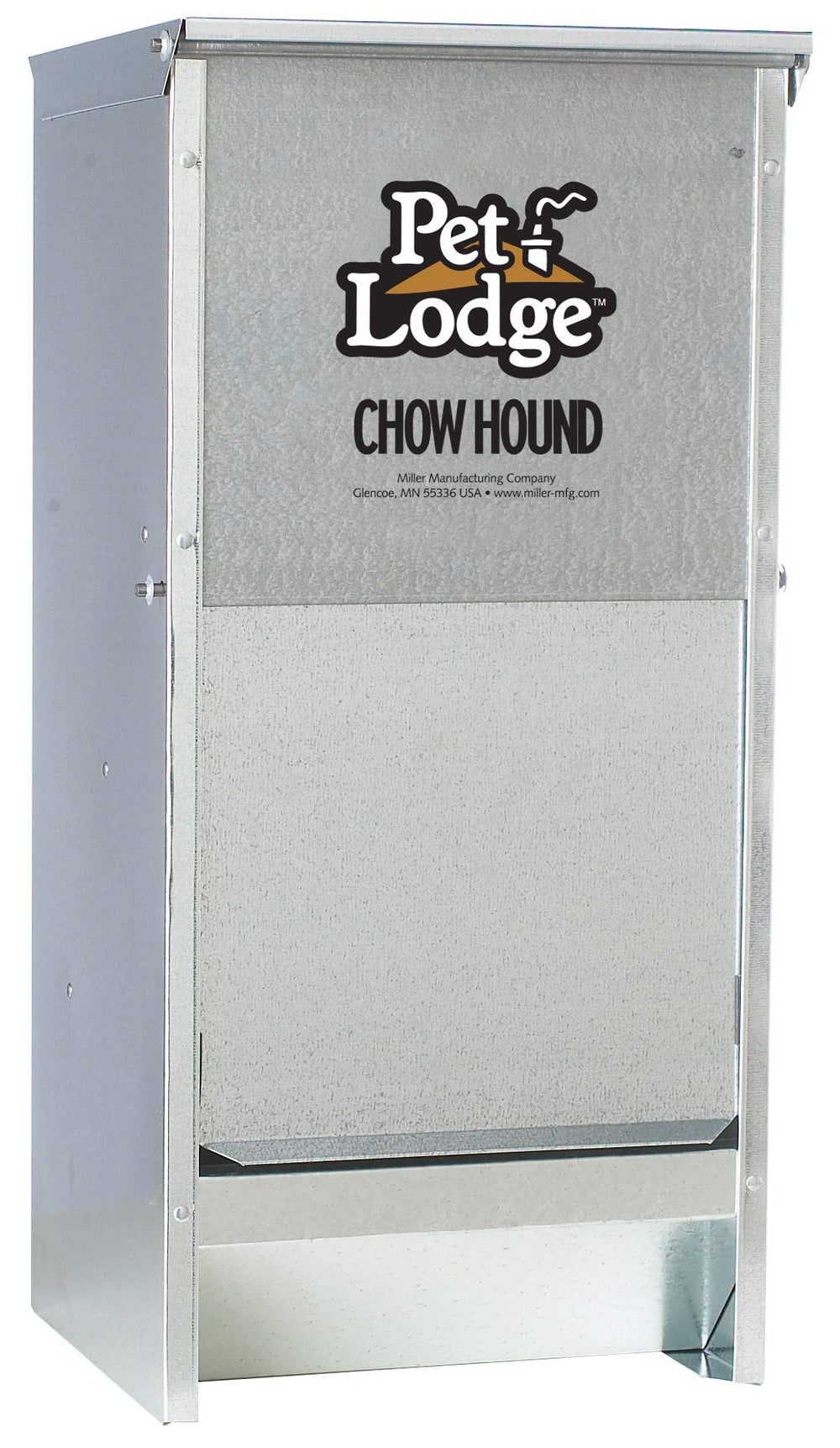 Pet Lodge vue avant du distributeur en acier, stockage sûr et durable